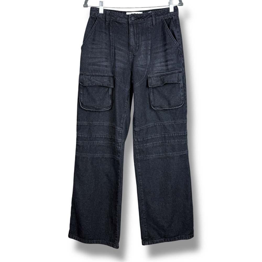 PTCL Wide Leg Cargo Jeans Black Dark Gray Wash 27 Grunge Moto Streetwear Baggy